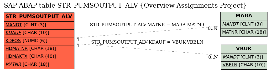 E-R Diagram for table STR_PUMSOUTPUT_ALV (Overview Assignments Project)