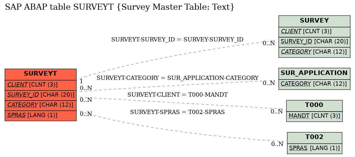 E-R Diagram for table SURVEYT (Survey Master Table: Text)