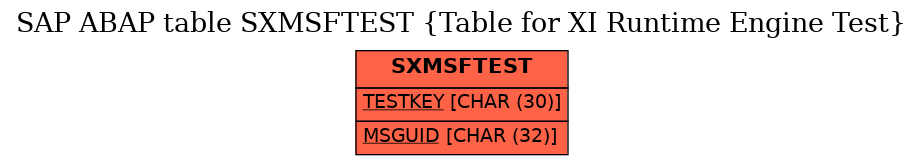 E-R Diagram for table SXMSFTEST (Table for XI Runtime Engine Test)