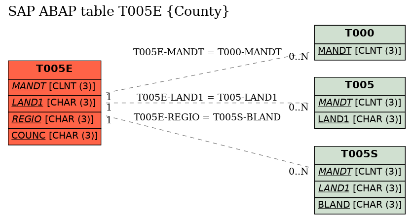 E-R Diagram for table T005E (County)