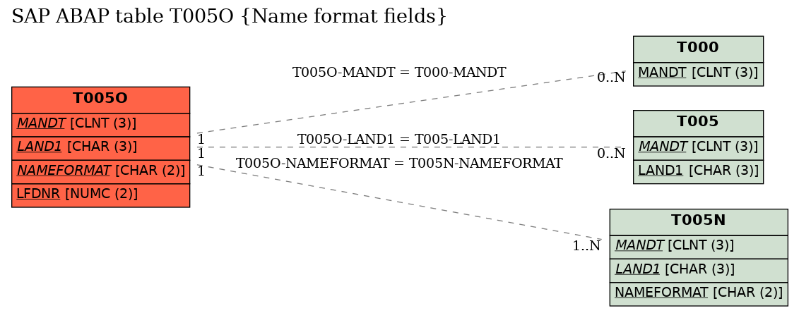 E-R Diagram for table T005O (Name format fields)