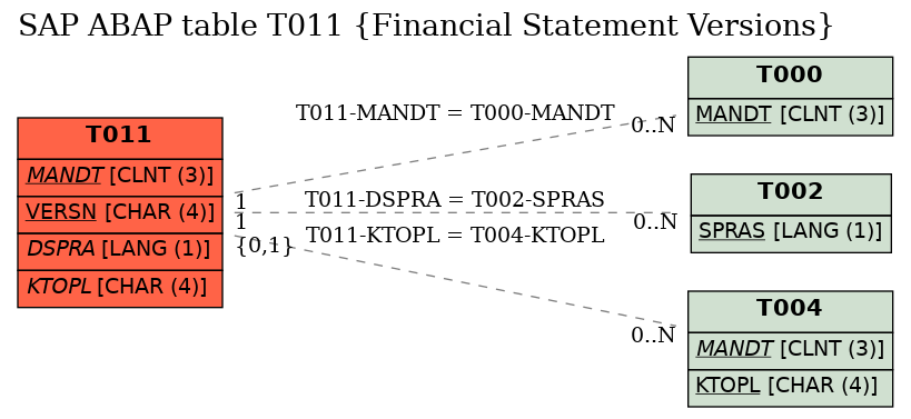 E-R Diagram for table T011 (Financial Statement Versions)