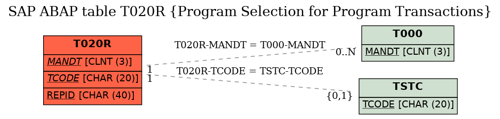 E-R Diagram for table T020R (Program Selection for Program Transactions)