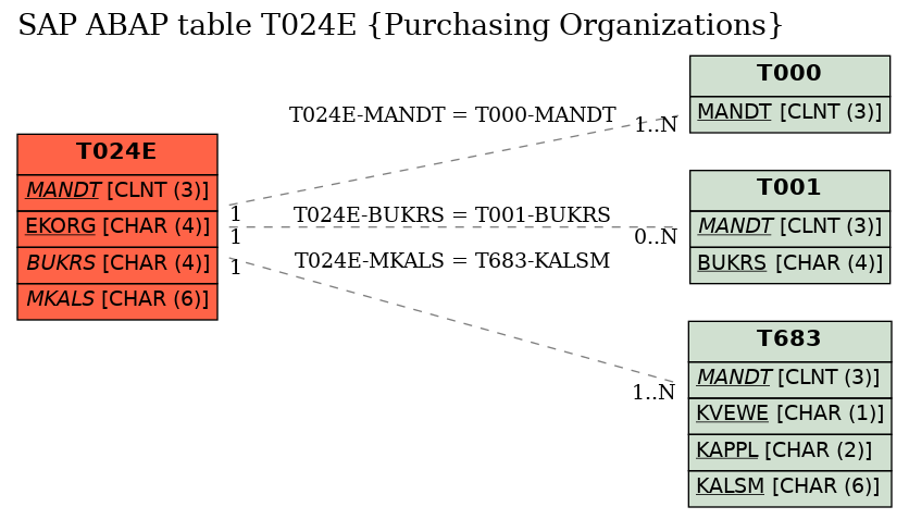 E-R Diagram for table T024E (Purchasing Organizations)