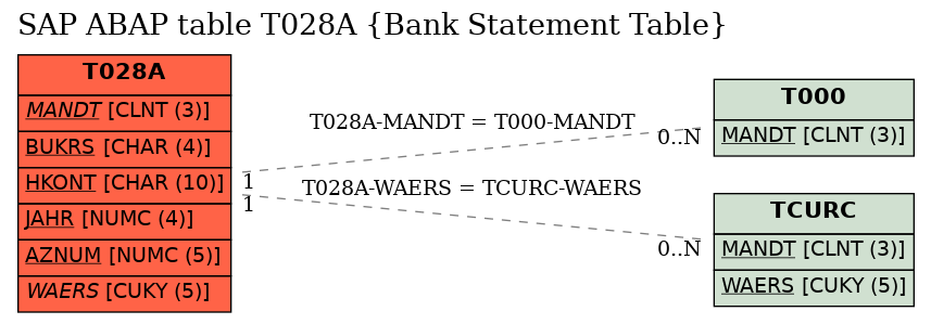 E-R Diagram for table T028A (Bank Statement Table)