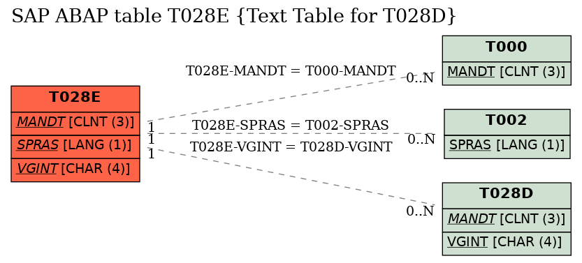 E-R Diagram for table T028E (Text Table for T028D)