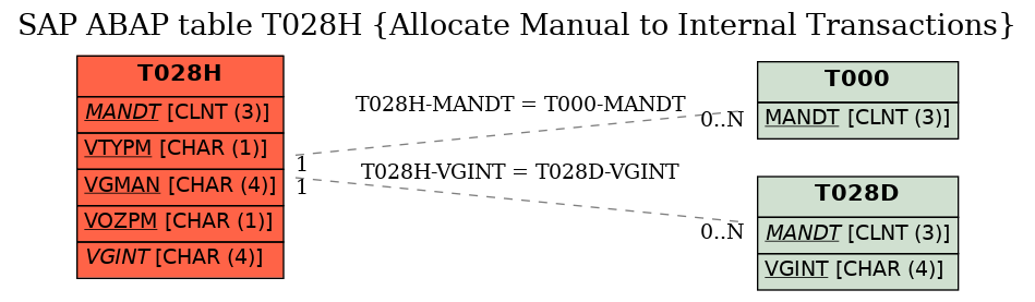 E-R Diagram for table T028H (Allocate Manual to Internal Transactions)