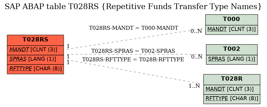 E-R Diagram for table T028RS (Repetitive Funds Transfer Type Names)