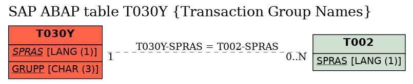 E-R Diagram for table T030Y (Transaction Group Names)