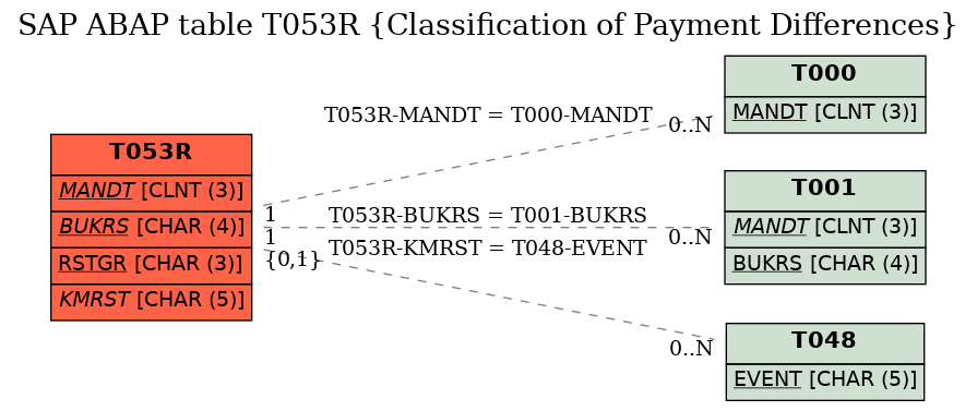 E-R Diagram for table T053R (Classification of Payment Differences)