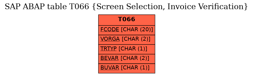 E-R Diagram for table T066 (Screen Selection, Invoice Verification)