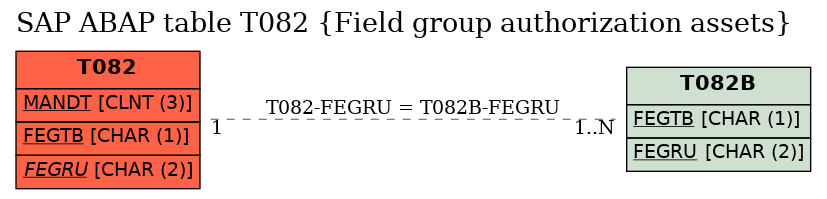 E-R Diagram for table T082 (Field group authorization assets)