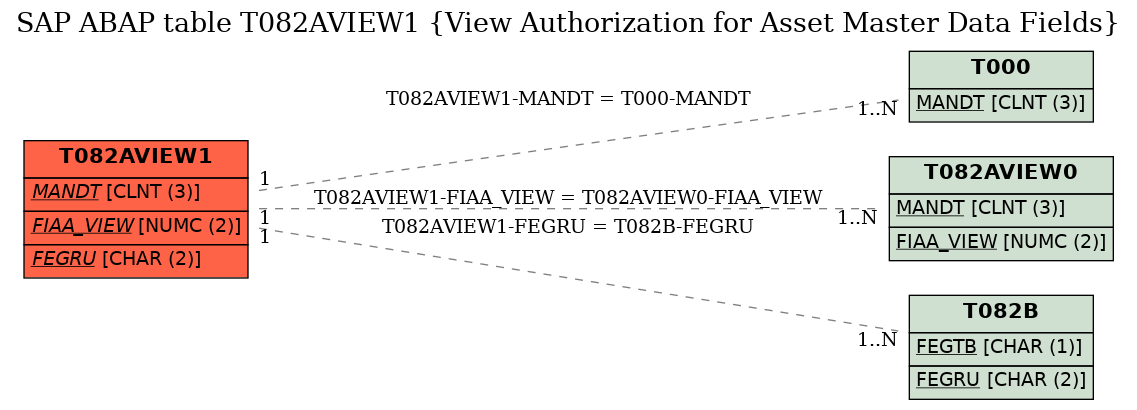 E-R Diagram for table T082AVIEW1 (View Authorization for Asset Master Data Fields)