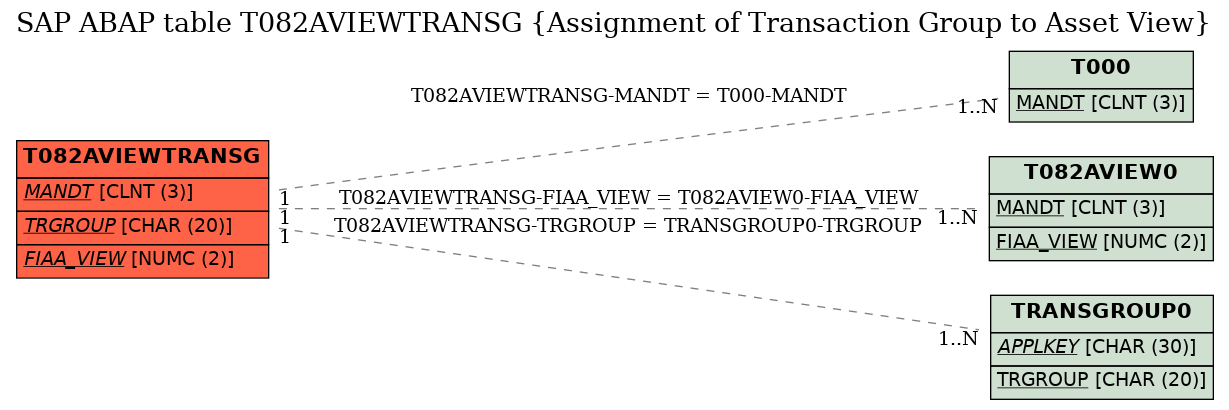 E-R Diagram for table T082AVIEWTRANSG (Assignment of Transaction Group to Asset View)