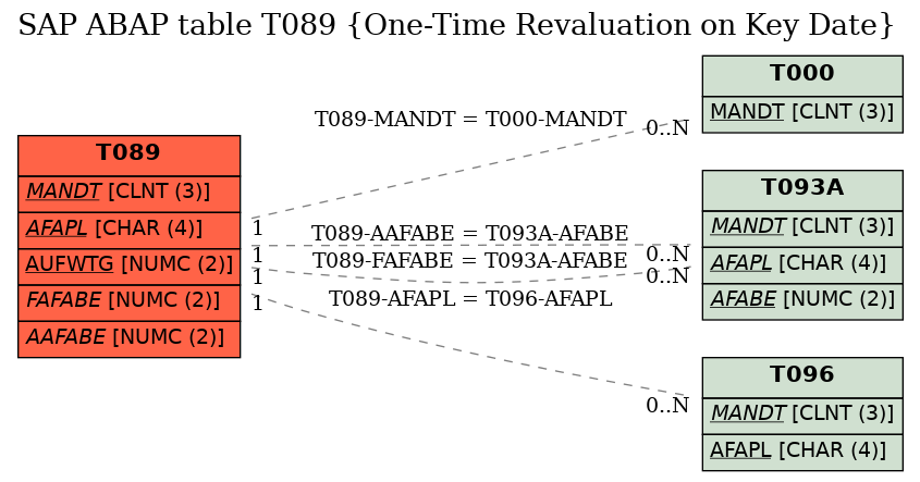 E-R Diagram for table T089 (One-Time Revaluation on Key Date)