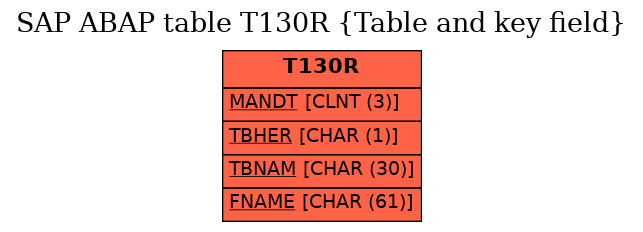 E-R Diagram for table T130R (Table and key field)