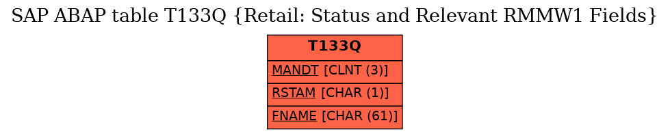 E-R Diagram for table T133Q (Retail: Status and Relevant RMMW1 Fields)