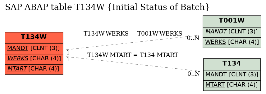 E-R Diagram for table T134W (Initial Status of Batch)