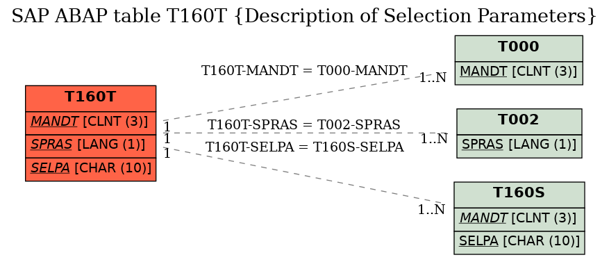 E-R Diagram for table T160T (Description of Selection Parameters)