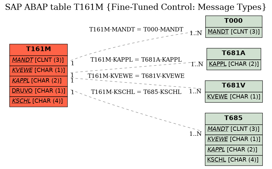 E-R Diagram for table T161M (Fine-Tuned Control: Message Types)