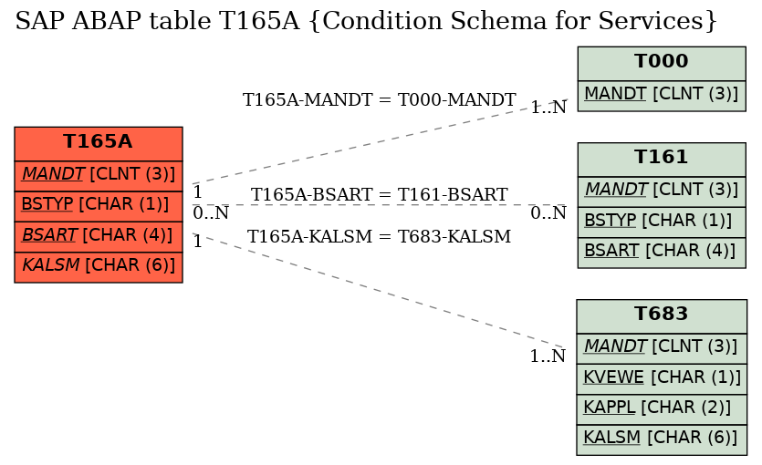 E-R Diagram for table T165A (Condition Schema for Services)