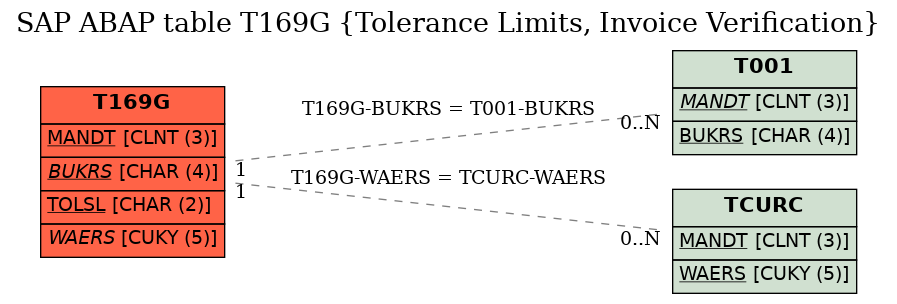 E-R Diagram for table T169G (Tolerance Limits, Invoice Verification)