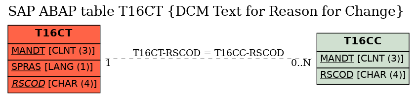 E-R Diagram for table T16CT (DCM Text for Reason for Change)