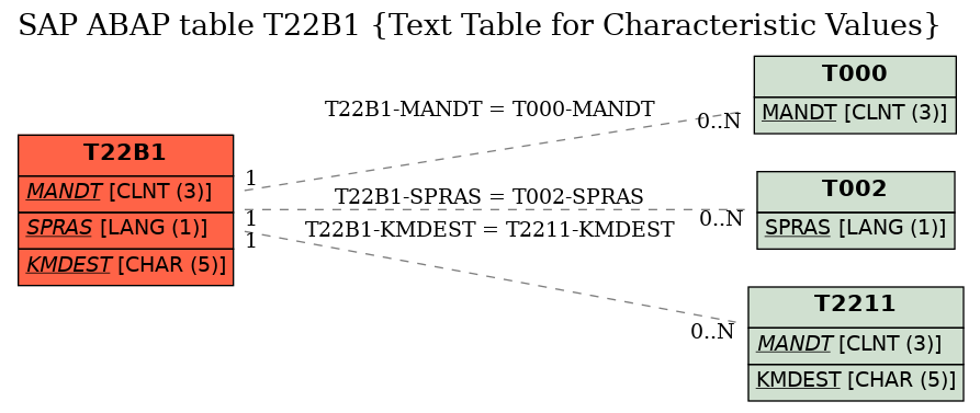 E-R Diagram for table T22B1 (Text Table for Characteristic Values)