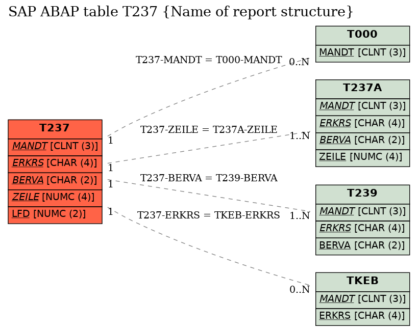 E-R Diagram for table T237 (Name of report structure)