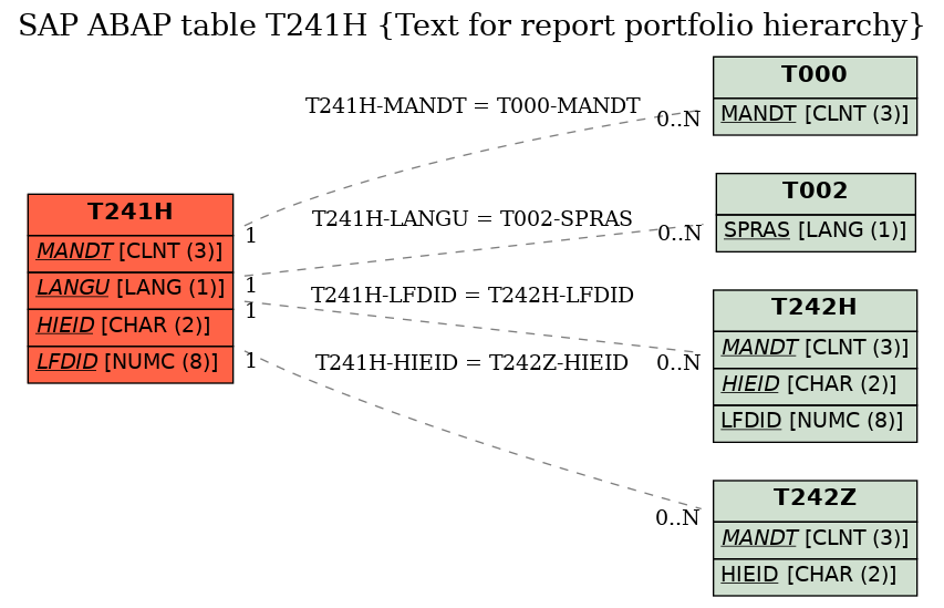 E-R Diagram for table T241H (Text for report portfolio hierarchy)