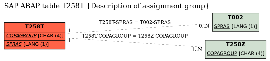 E-R Diagram for table T258T (Description of assignment group)