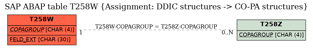 E-R Diagram for table T258W (Assignment: DDIC structures -> CO-PA structures)