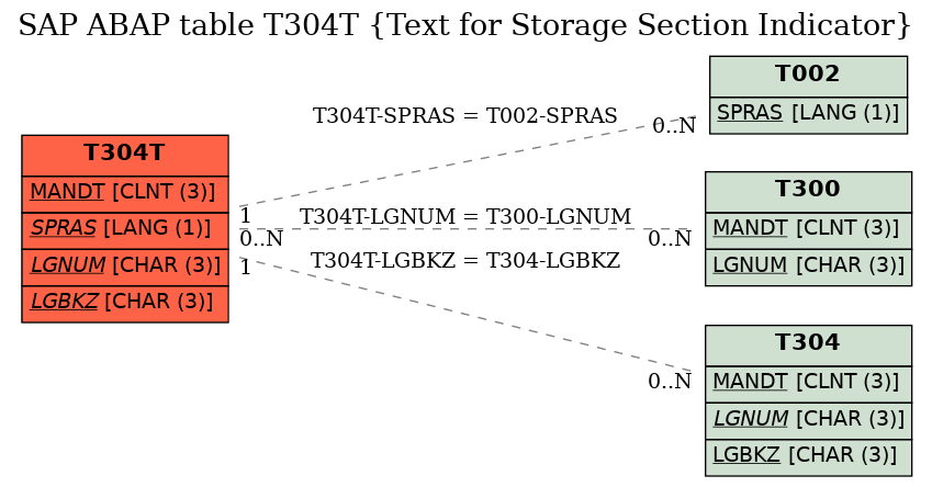 E-R Diagram for table T304T (Text for Storage Section Indicator)