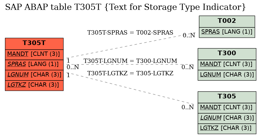 E-R Diagram for table T305T (Text for Storage Type Indicator)