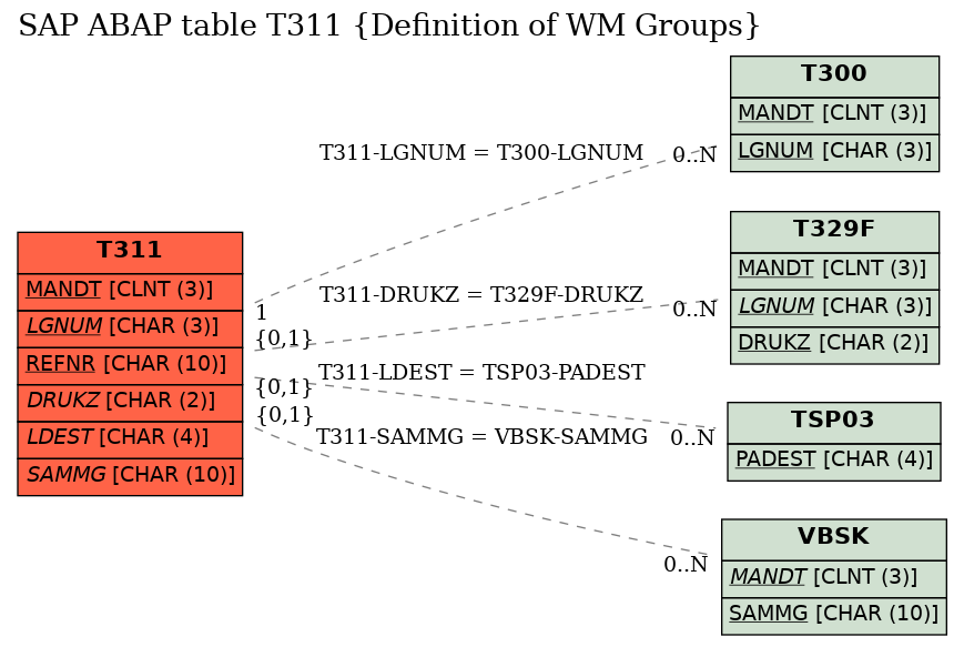 E-R Diagram for table T311 (Definition of WM Groups)