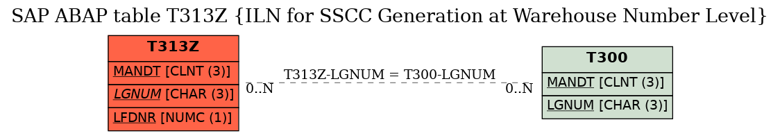 E-R Diagram for table T313Z (ILN for SSCC Generation at Warehouse Number Level)