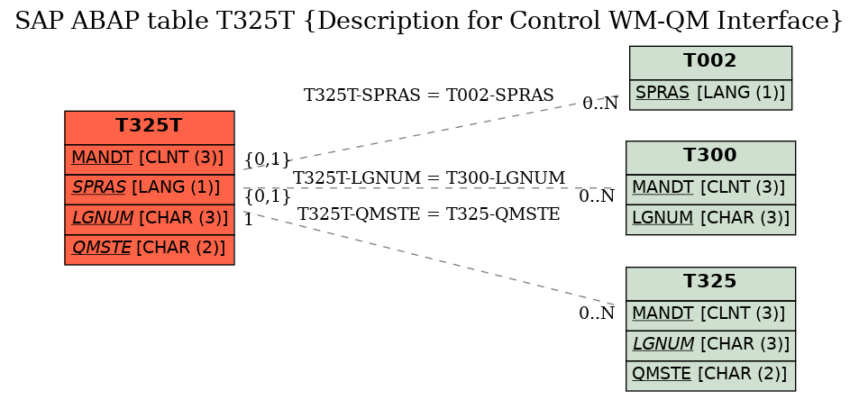 E-R Diagram for table T325T (Description for Control WM-QM Interface)