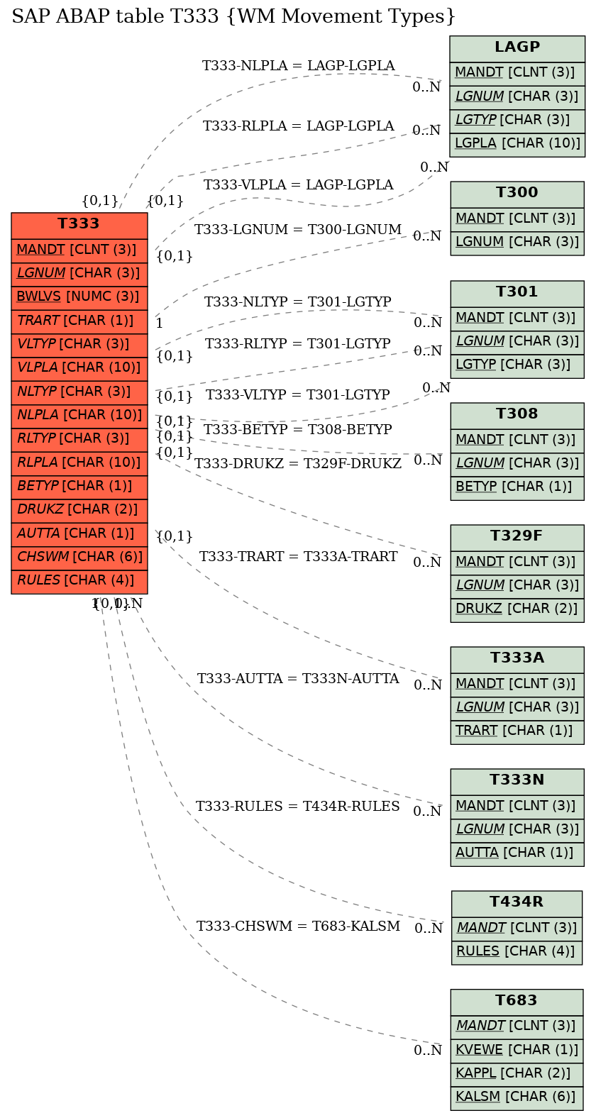 E-R Diagram for table T333 (WM Movement Types)