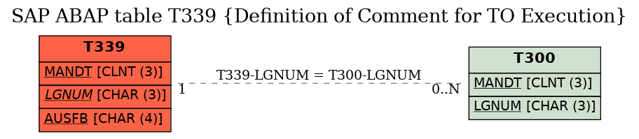 E-R Diagram for table T339 (Definition of Comment for TO Execution)