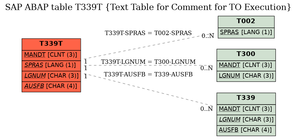 E-R Diagram for table T339T (Text Table for Comment for TO Execution)