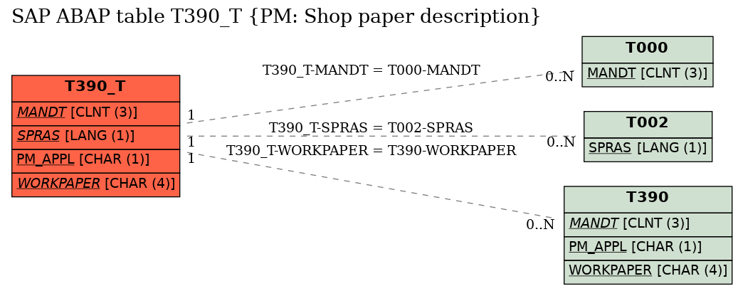 E-R Diagram for table T390_T (PM: Shop paper description)