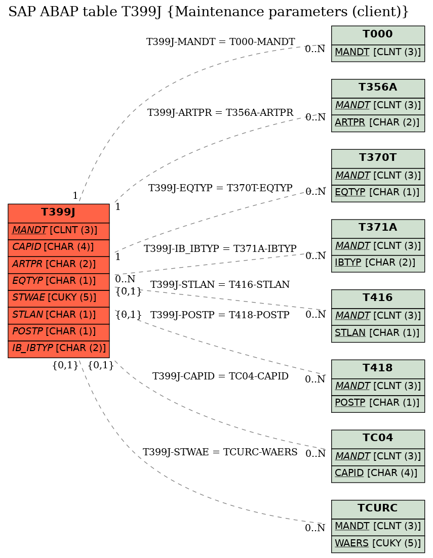 E-R Diagram for table T399J (Maintenance parameters (client))