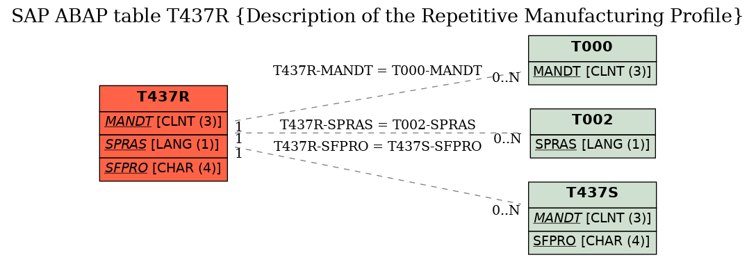 E-R Diagram for table T437R (Description of the Repetitive Manufacturing Profile)