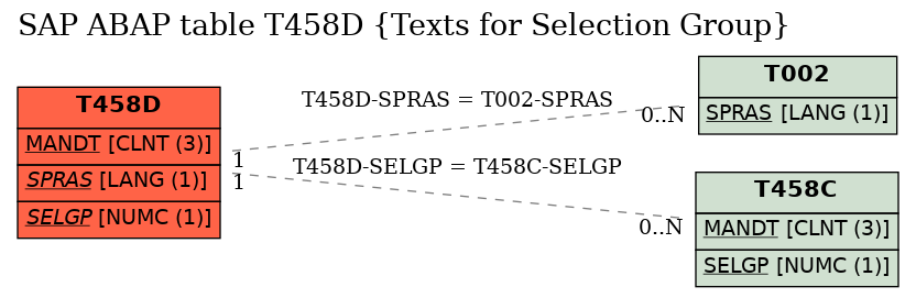 E-R Diagram for table T458D (Texts for Selection Group)
