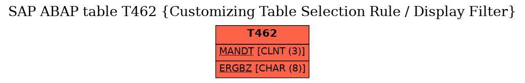 E-R Diagram for table T462 (Customizing Table Selection Rule / Display Filter)