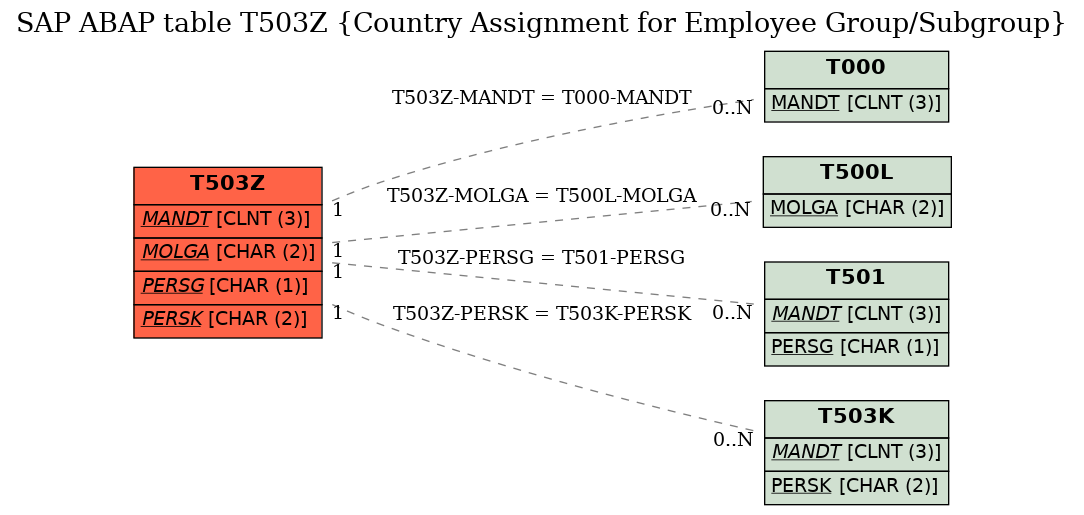 E-R Diagram for table T503Z (Country Assignment for Employee Group/Subgroup)