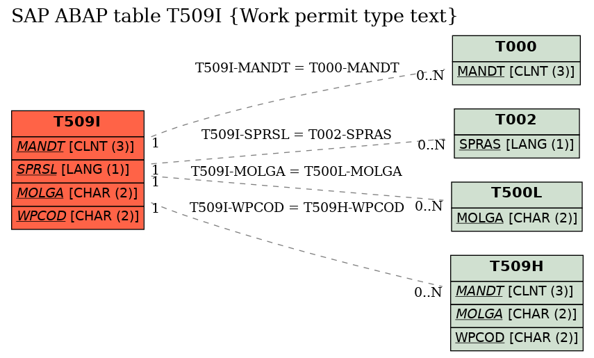 E-R Diagram for table T509I (Work permit type text)