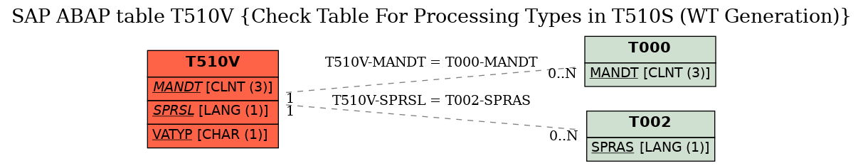 E-R Diagram for table T510V (Check Table For Processing Types in T510S (WT Generation))