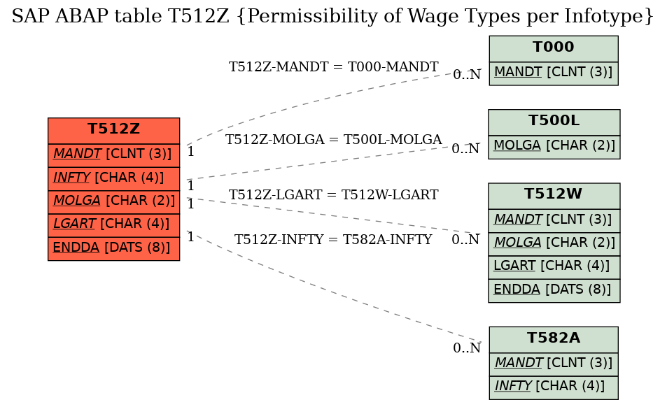 E-R Diagram for table T512Z (Permissibility of Wage Types per Infotype)