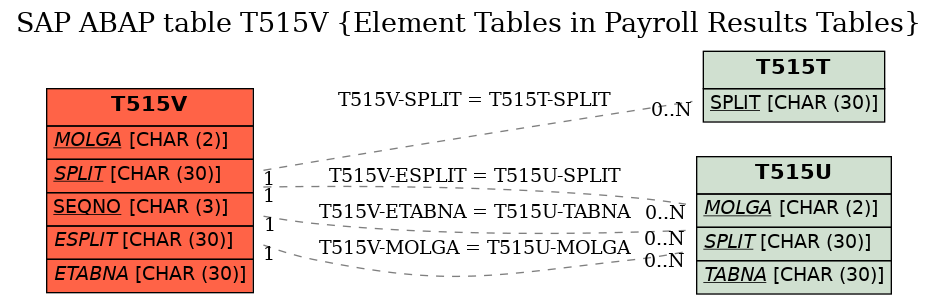 E-R Diagram for table T515V (Element Tables in Payroll Results Tables)